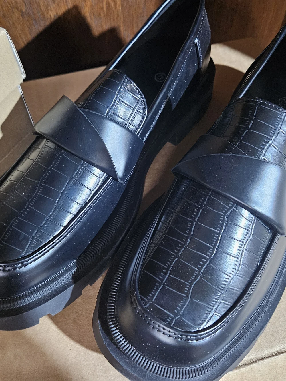 Women's Chunky Croc-Embossed Slip On Loafers